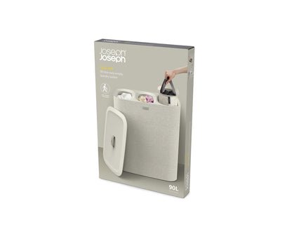 Joseph Joseph Tota Trio 90L Wäschesortierkorb mit Deckel, 3 herausnehmbare Säcke, Ecru Beige