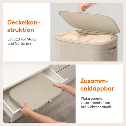 Lifewit 105L Wäschekorb mit Deckel – Faltbar, großer Wäschesammler mit Kunststoffrahmen, Beige