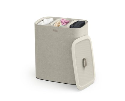 Joseph Joseph Tota Trio 90L Wäschesortierkorb mit Deckel, 3 herausnehmbare Säcke, Ecru Beige