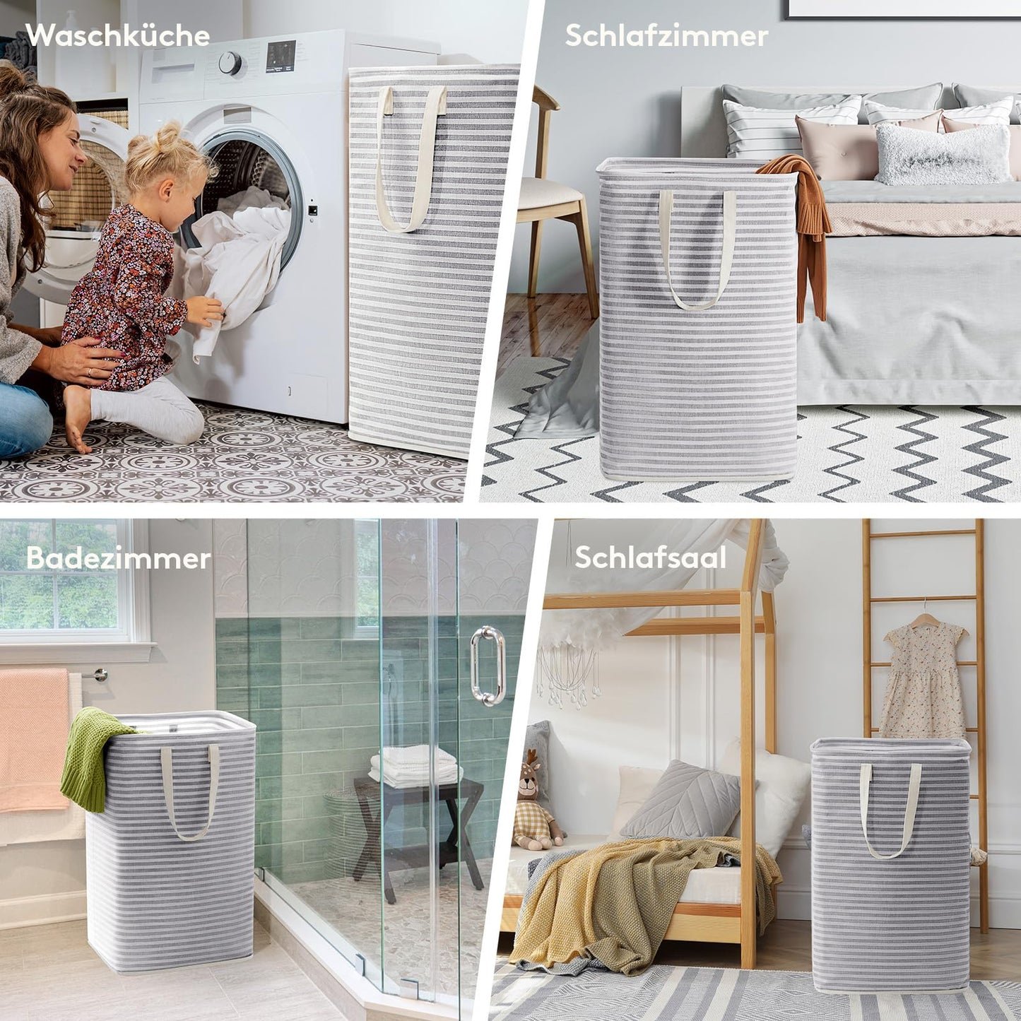 Lifewit 2er Set 80L Wäschekorb – Faltbare Wäschebox mit Griffen, großer Wäschesammler, Grau