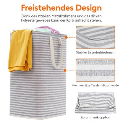Lifewit 2er Set 80L Wäschekorb – Faltbare Wäschebox mit Griffen, großer Wäschesammler, Grau